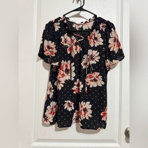 Maurices Black Floral Blouse with Red Accents